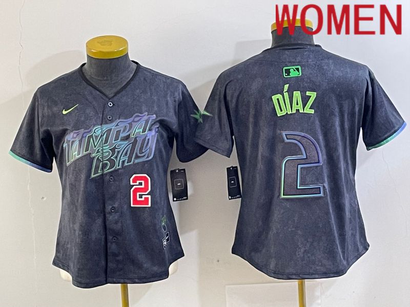 Women Tampa Bay Rays #2 Diaz Nike MLB Limited City Connect Black 2024 Jersey style 3